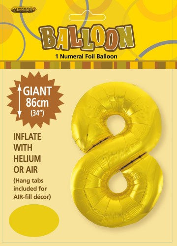 Gold "8" Numeral Foil Balloon 86cm (34")